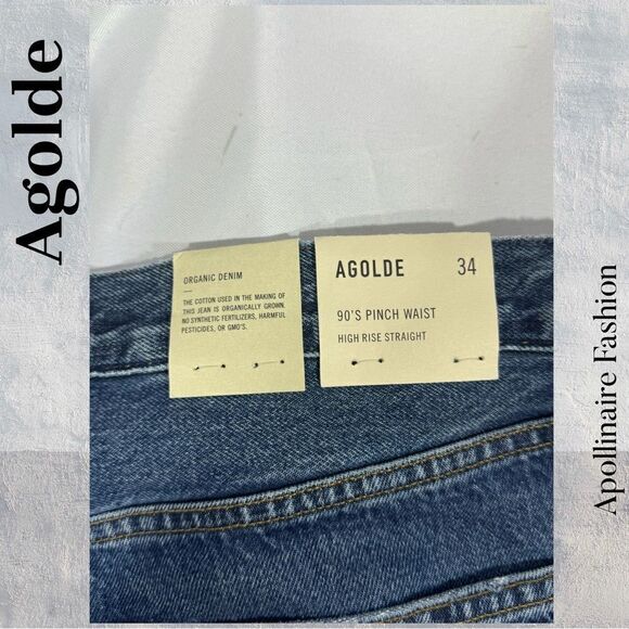 AGOLDE 90’s Pinch Waist High Rise Straight Leg Organic Denim Blue Jeans Size 34 - Picture 8 of 9